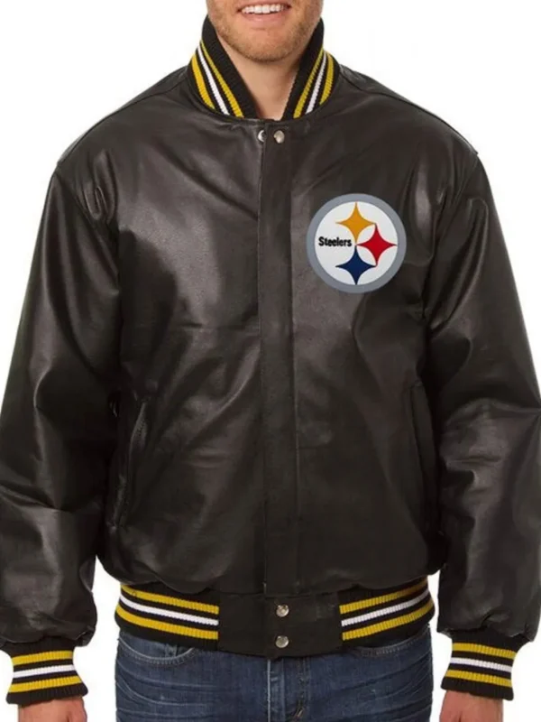 Varsity Pittsburgh Steelers Black Leather Jacket