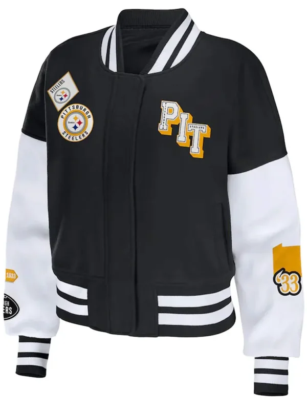 Varsity Pittsburgh Steelers Erin Andrews Black and White Jacket