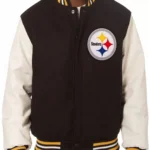 Varsity Pittsburgh Steelers White and Black Wool-Leather Jacket