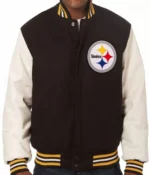 Varsity Pittsburgh Steelers White and Black Wool-Leather Jacket