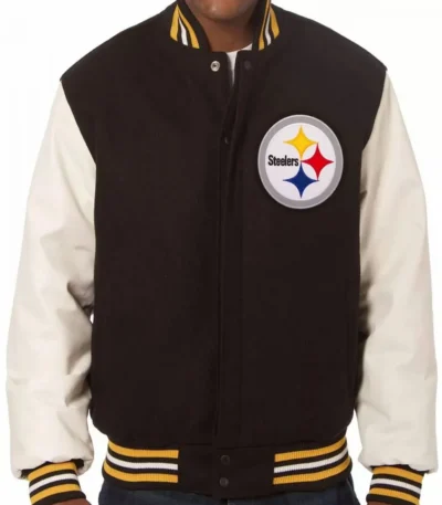 Varsity Pittsburgh Steelers White and Black Wool-Leather Jacket