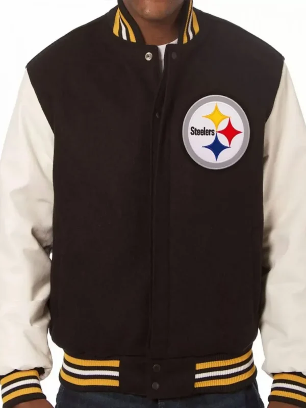 Varsity Pittsburgh Steelers White and Black Wool-Leather Jacket