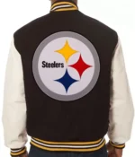 Varsity Pittsburgh Steelers White and Black Wool-Leather Jacket