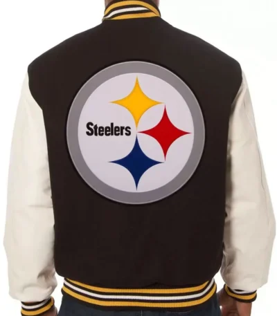 Varsity Pittsburgh Steelers White and Black Wool-Leather Jacket