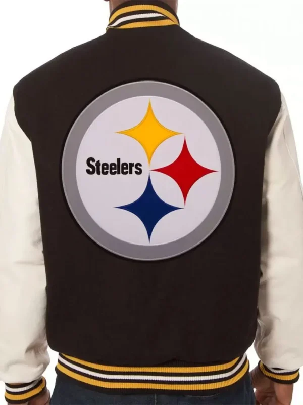 Varsity Pittsburgh Steelers White and Black Wool-Leather Jacket