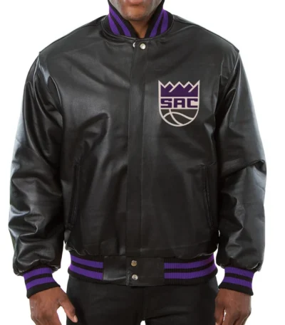 Varsity Sacramento Kings Black Leather Jacket