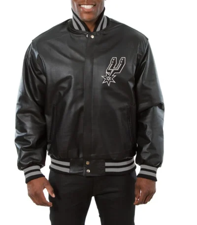 Varsity San Antonio Spurs Black Leather Jacket