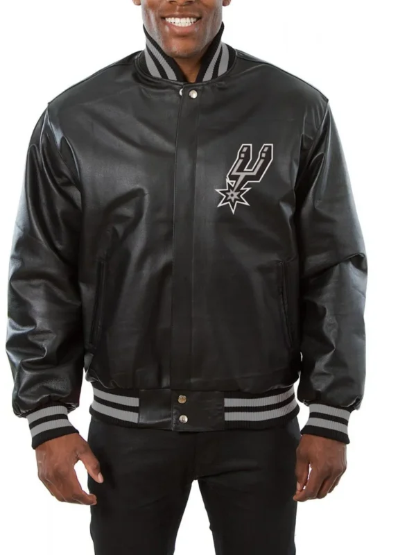 Varsity San Antonio Spurs Black Leather Jacket