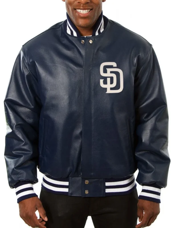 Varsity San Diego Padres Navy Blue Leather Jacket
