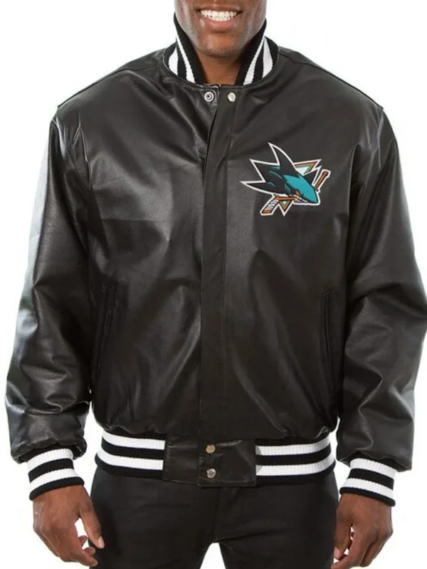 Varsity San Jose Sharks Black Leather Jacket