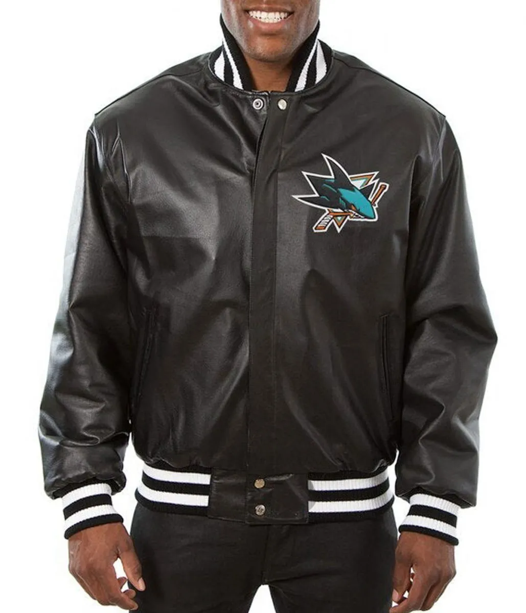Varsity San Jose Sharks Black Leather Jacket Varsity San Jose Sharks Black Leather Jacket