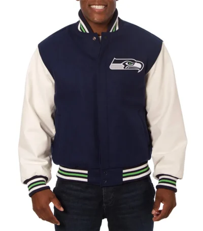Varsity Seattle Seahawks Blue and White Two-Tone Jacket