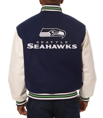 Varsity Seattle Seahawks Blue and White Two-Tone Jacket