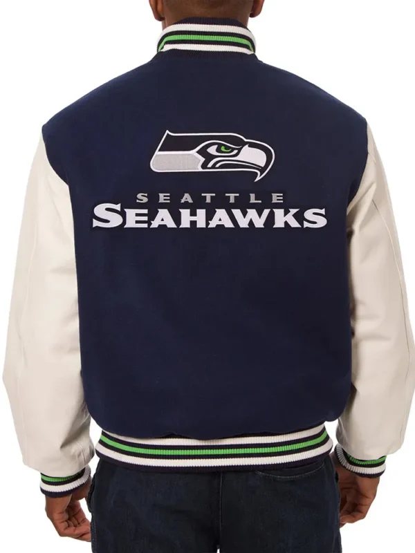Varsity Seattle Seahawks Blue and White Two-Tone Jacket