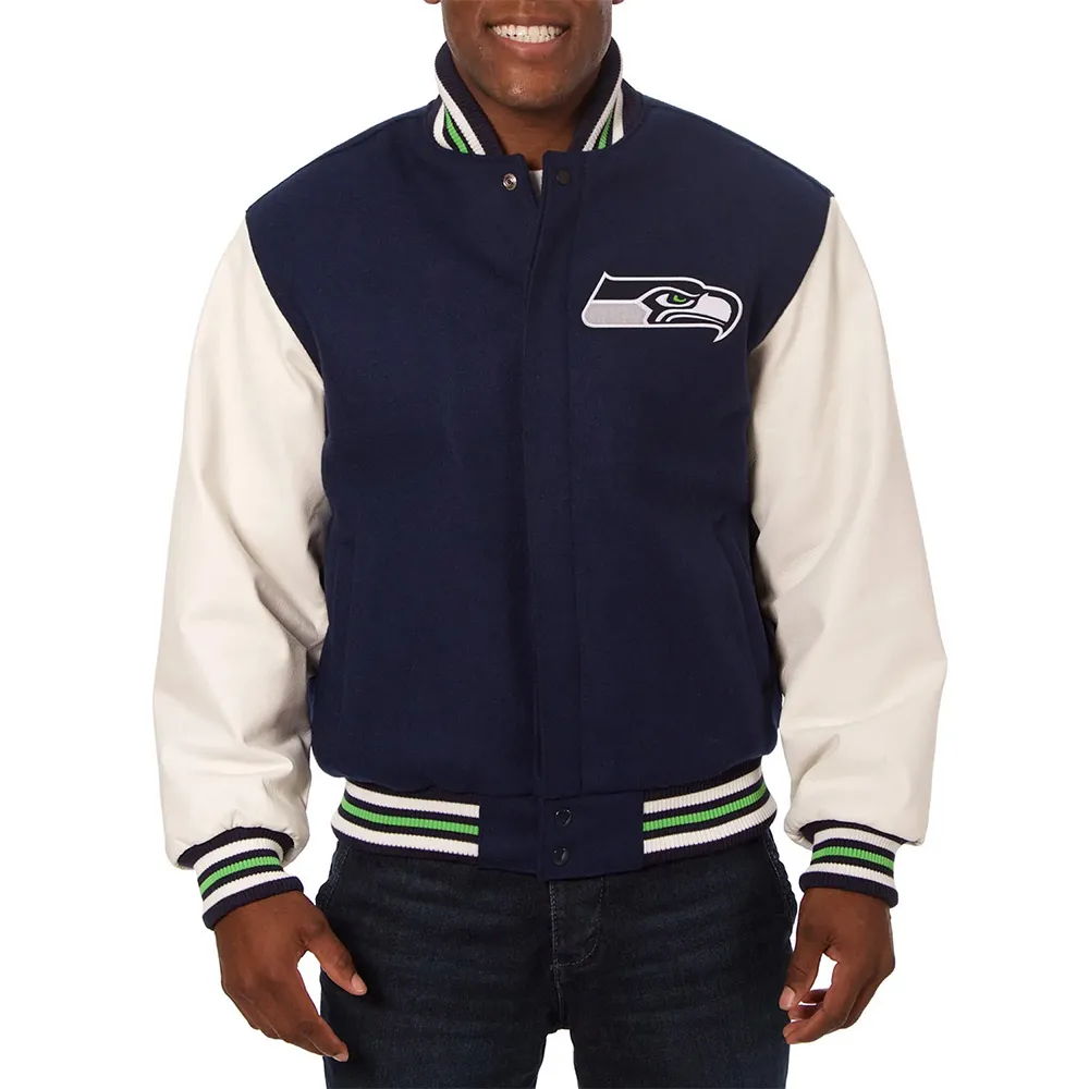 Varsity Seattle Seahawks Blue and White Two-Tone Jacket Varsity Seattle Seahawks Blue and White Two-Tone Jacket