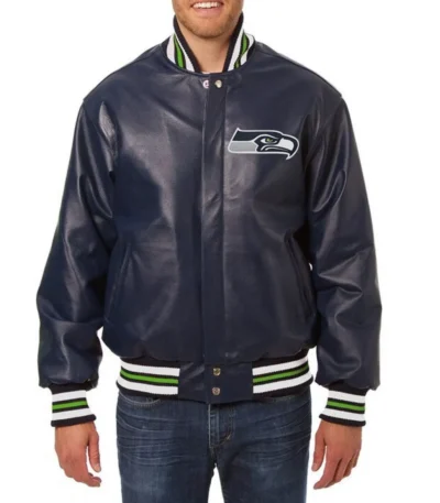 Varsity Seattle Seahawks Navy Blue Leather Jacket
