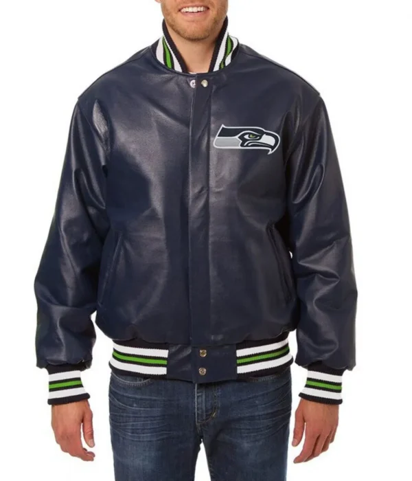 Varsity Seattle Seahawks Navy Blue Leather Jacket