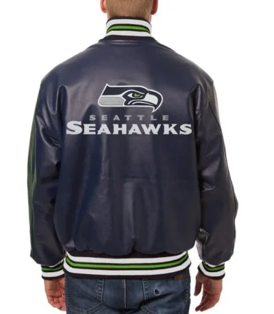 Varsity Seattle Seahawks Navy Blue Leather Jacket