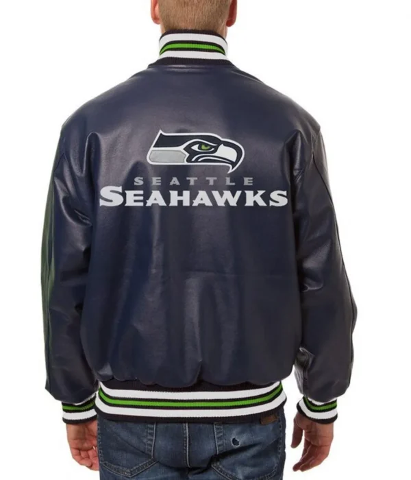 Varsity Seattle Seahawks Navy Blue Leather Jacket