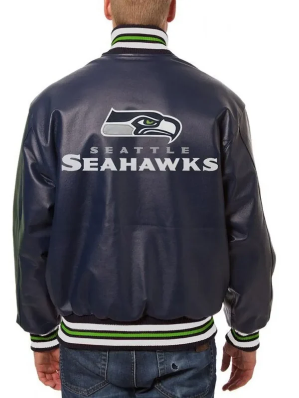Varsity Seattle Seahawks Navy Blue Leather Jacket