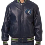 Varsity T-Wolves Navy Blue Leather Jacket