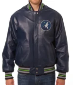 Varsity T-Wolves Navy Blue Leather Jacket