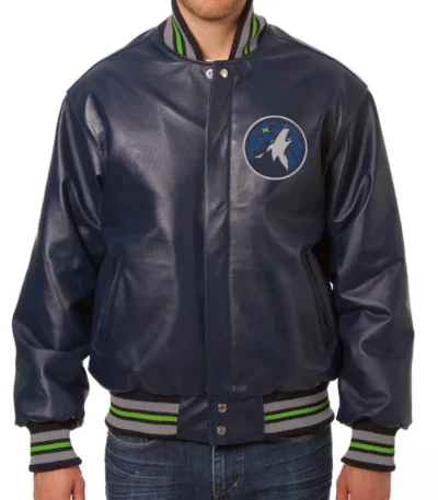 Varsity T-Wolves Navy Blue Leather Jacket
