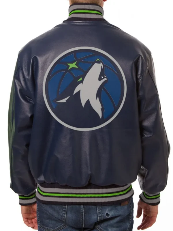 Varsity T-Wolves Navy Blue Leather Jacket