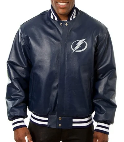 Varsity Tampa Bay Lightning Navy Blue Leather Jacket