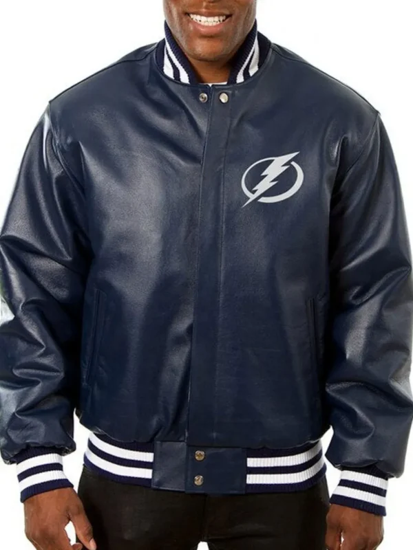 Varsity Tampa Bay Lightning Navy Blue Leather Jacket