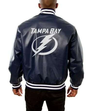 Varsity Tampa Bay Lightning Navy Blue Leather Jacket