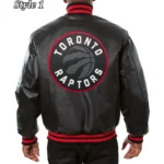 Varsity Toronto Raptors Black Leather Jacket