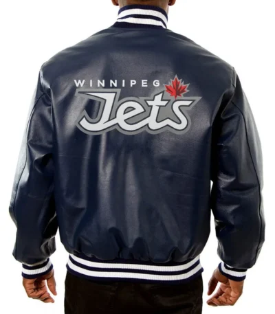 Varsity Winnipeg Jets Navy Blue Leather Jacket