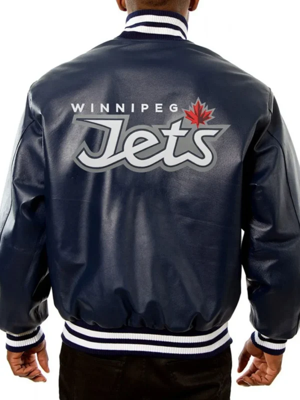 Varsity Winnipeg Jets Navy Blue Leather Jacket