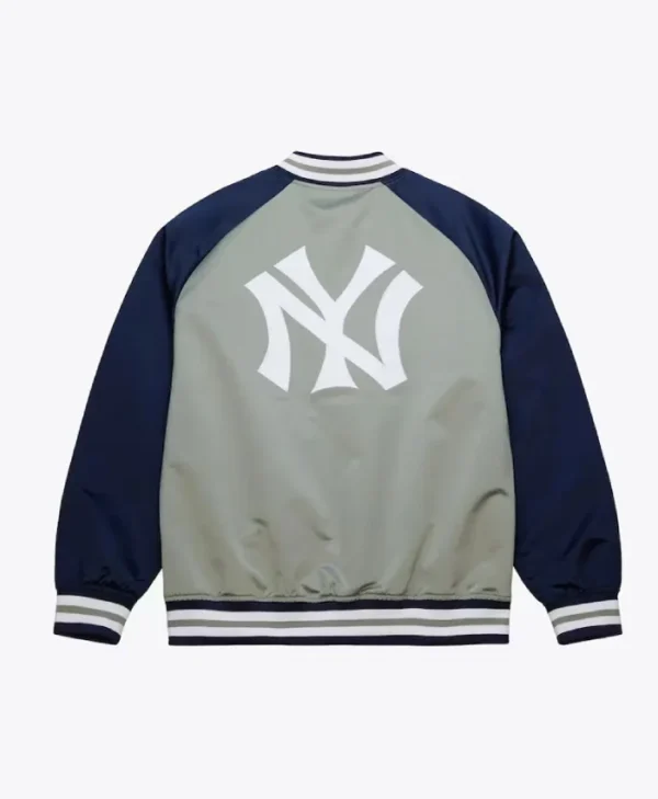 NY Yankees Vintage Logo Double Clutch Lightweight Satin Gray Jacket