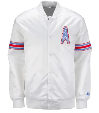 White Houston Oilers Retro Satin Jacket
