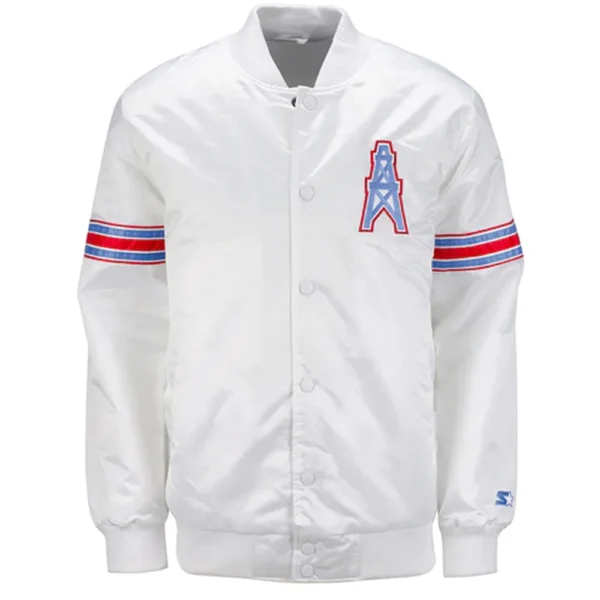 White Houston Oilers Retro Satin Jacket