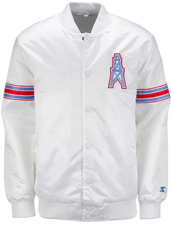 White Houston Oilers Retro Satin Jacket