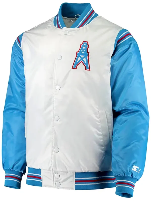White-Light Blue Houston Oilers Historic Logo Renegade Jacket