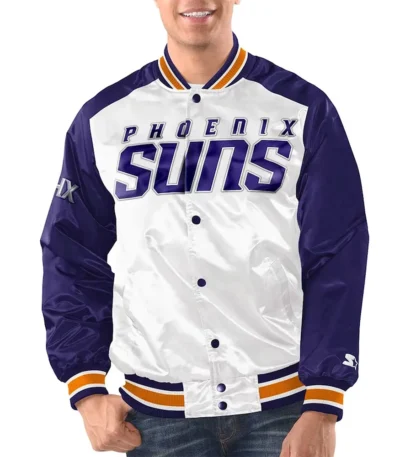 White-Purple Phoenix Suns Renegade Varsity Satin Jacket