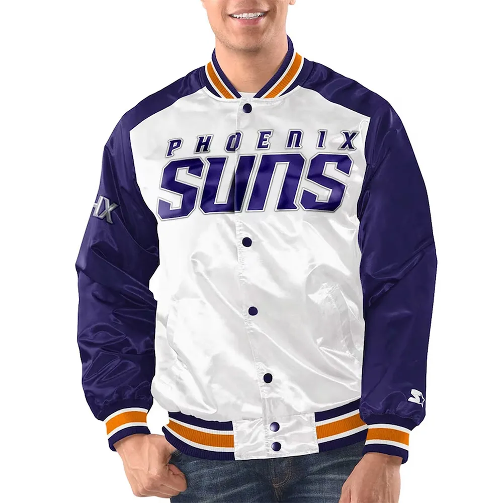 White-Purple Phoenix Suns Renegade Varsity Satin Jacket White-Purple Phoenix Suns Renegade Varsity Satin Jacket
