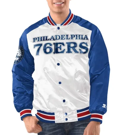 White/Royal Philadelphia 76ers Renegade Varsity Satin Jacket