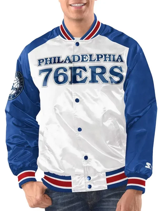White/Royal Philadelphia 76ers Renegade Varsity Satin Jacket