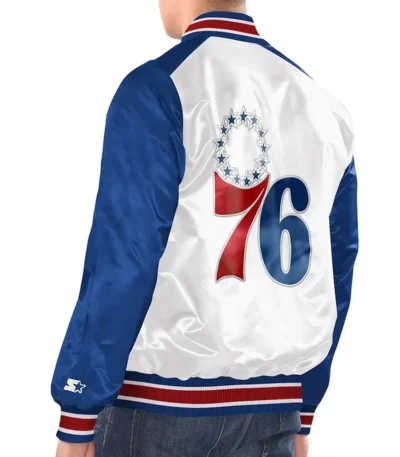 White/Royal Philadelphia 76ers Renegade Varsity Satin Jacket