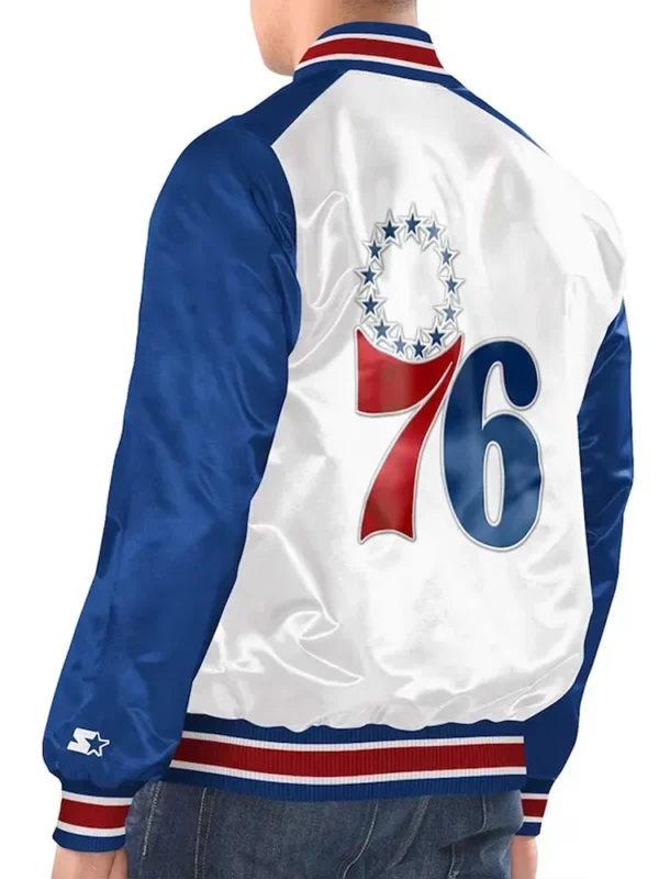 White/Royal Philadelphia 76ers Renegade Varsity Satin Jacket
