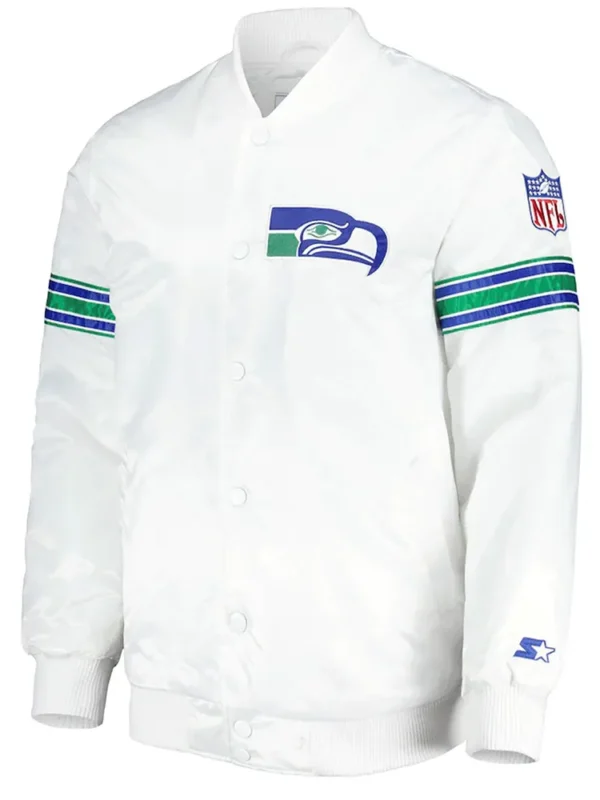 White Seattle Seahawks The Power Forward Satin Jacket