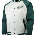 White/green Philadelphia Eagles Varsity Satin Jacket