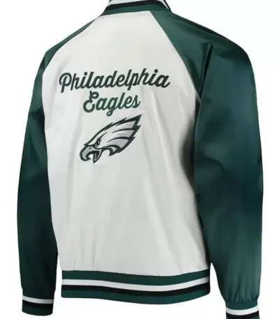 White/green Philadelphia Eagles Varsity Satin Jacket