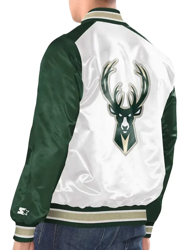 White/hunter Green Milwaukee Bucks Renegade Varsity Satin Jacket