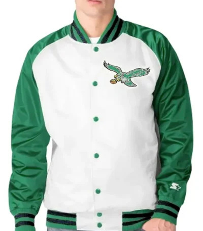 White/kelly Green Philadelphia Eagles Clean Up Throwback Jacket